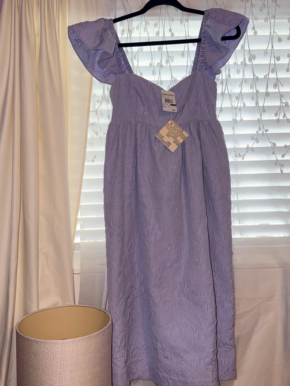 Girls Lavender Ruffle-Sleeve Textured Midi Dress